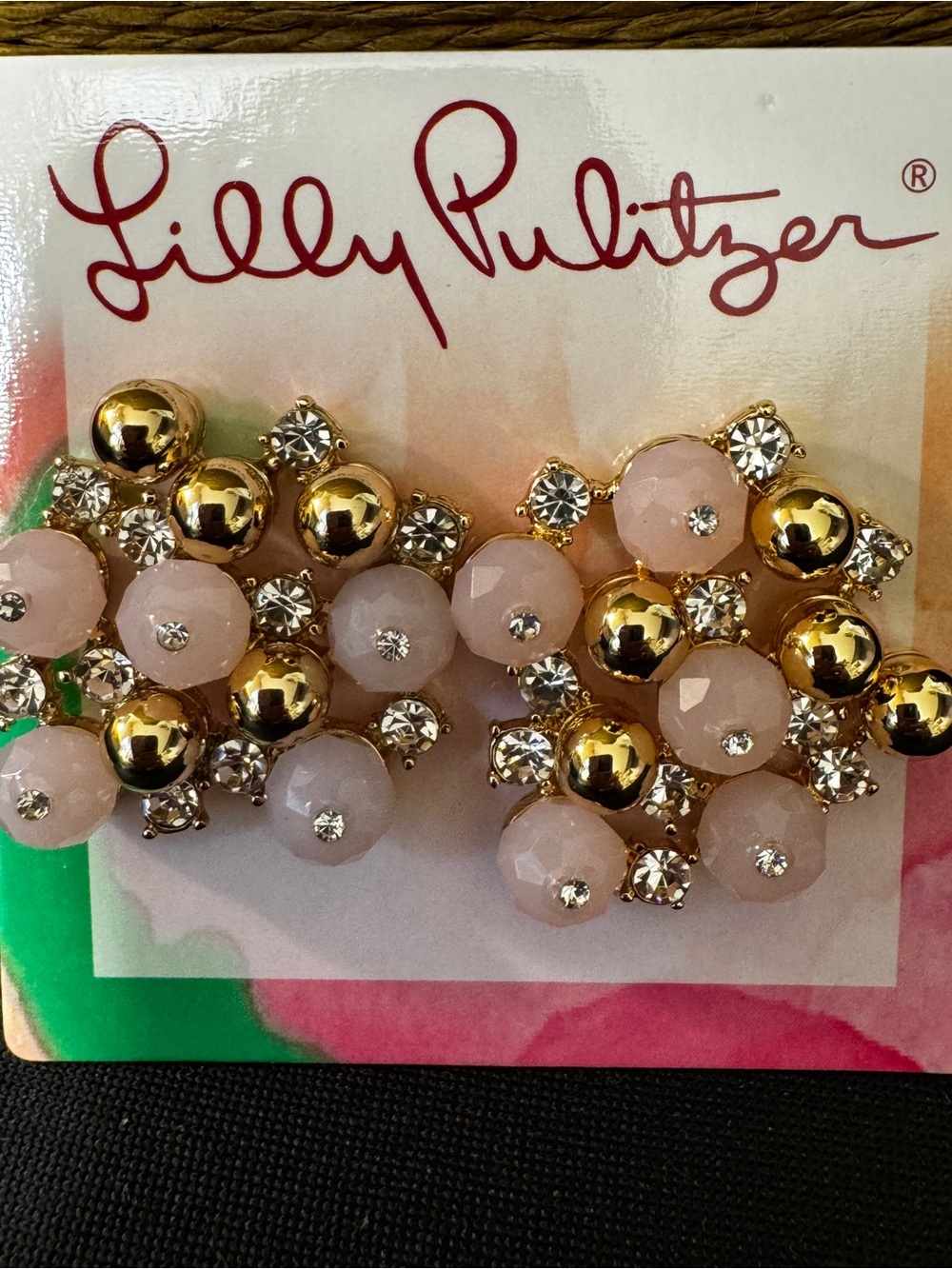 Lilly Pulitzer Blush Pink and Gold Cluster Stud Earrings - Picture 2 of 3